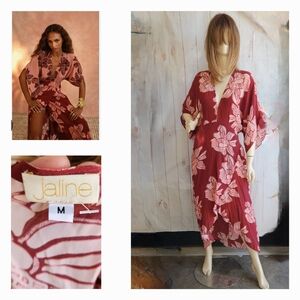 Jaline Resort Kelly Open Back‎ Bordeaux Pink Floral Maxi Dress